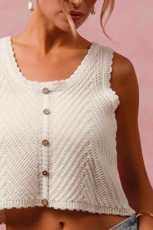 SO ME Chevron Pattern Buttoned Front Cropped Tank Top Trendsi