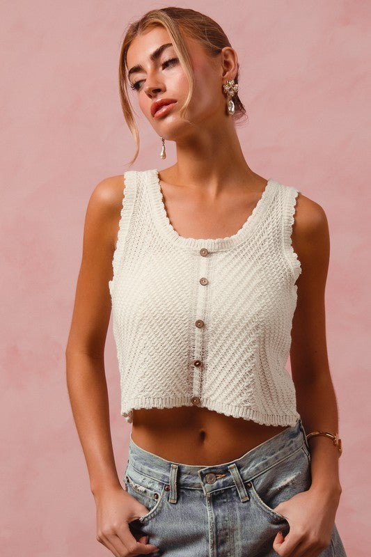 SO ME Chevron Pattern Buttoned Front Cropped Tank Top Trendsi