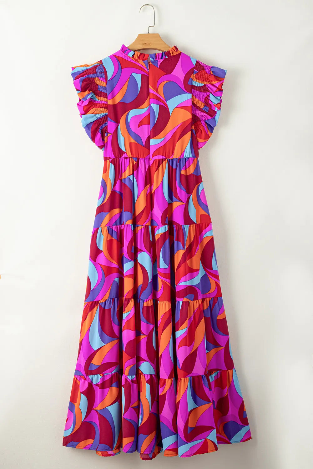 Full Size Printed Ruffled Mock Neck Tiered Dress Trendsi