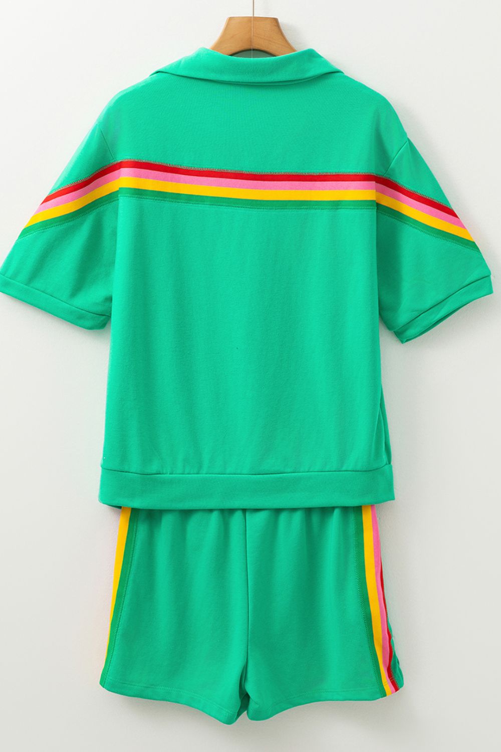Rainbow Collared Short Sleeve Top and Shorts Set Trendsi