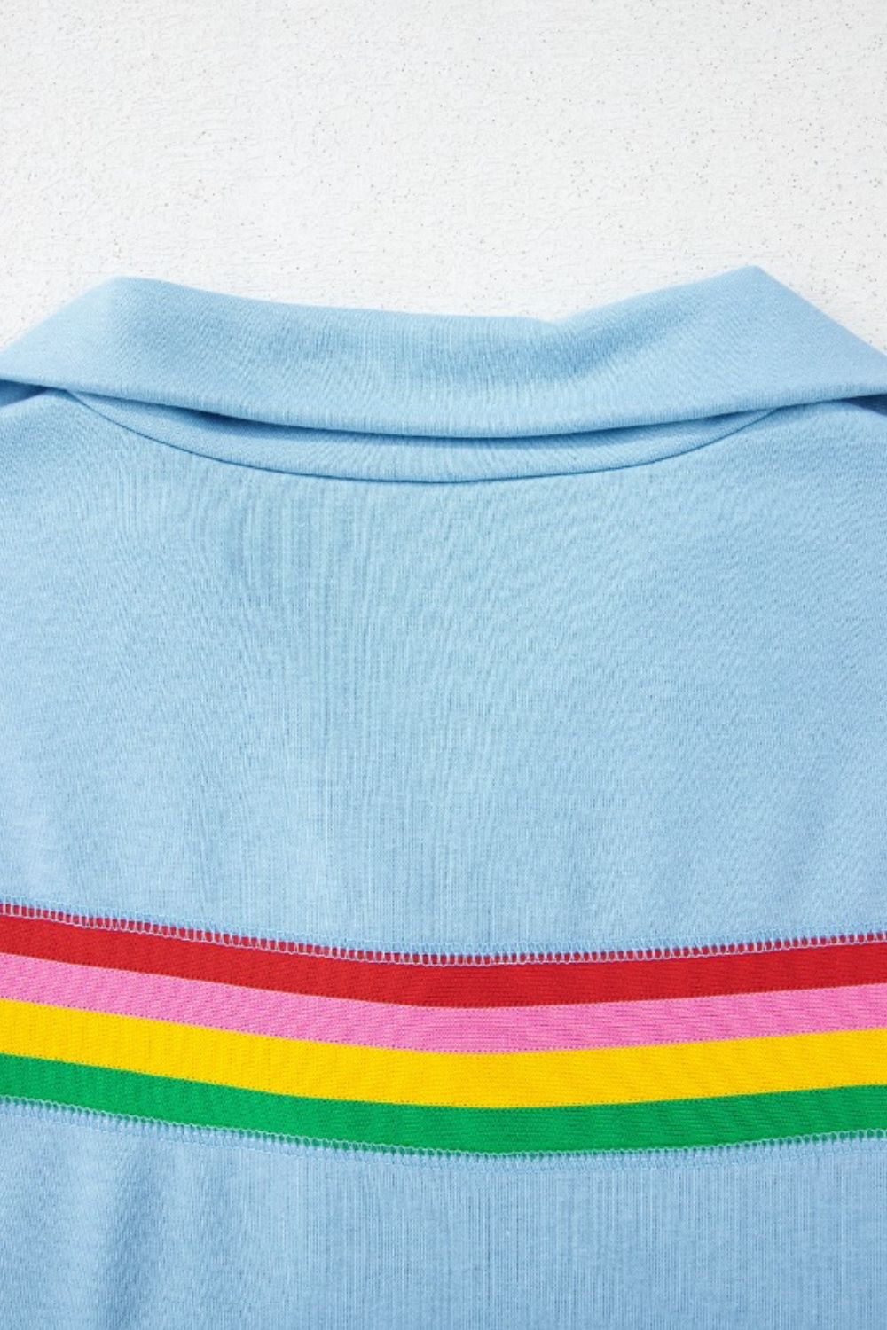 Rainbow Collared Short Sleeve Top and Shorts Set Trendsi
