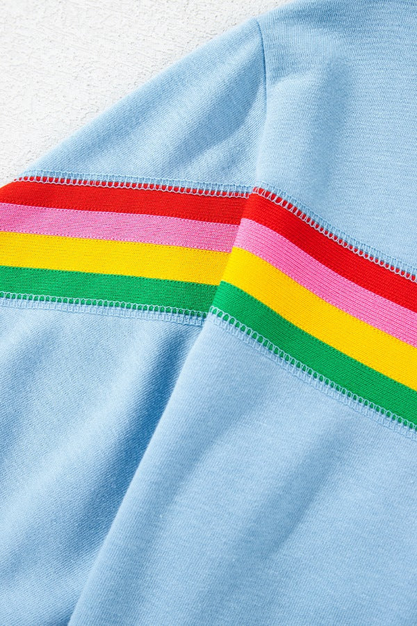 Rainbow Collared Short Sleeve Top and Shorts Set Trendsi