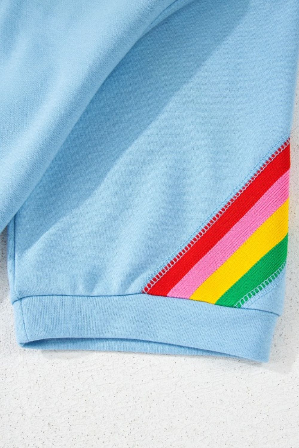 Rainbow Collared Short Sleeve Top and Shorts Set Trendsi