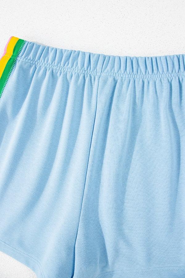 Rainbow Collared Short Sleeve Top and Shorts Set Trendsi