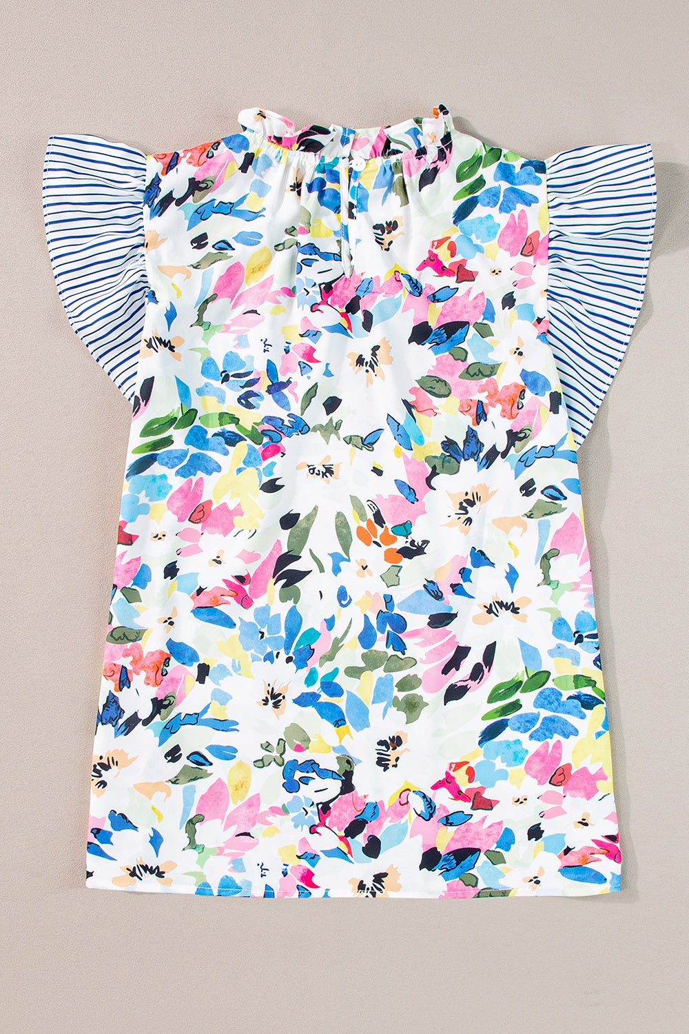 Floral Print Mock Neck Ruffled Cap Sleeve Blouse Trendsi