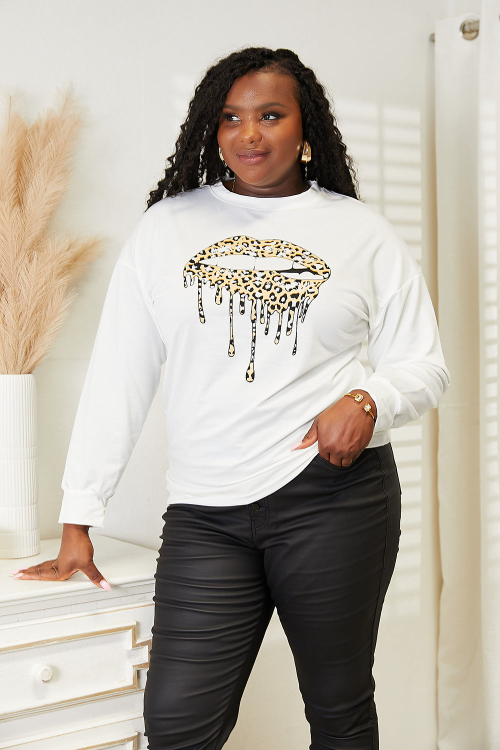 Simply Love Graphic Dropped Shoulder Round Neck Sweatshirt DAME BOHEME