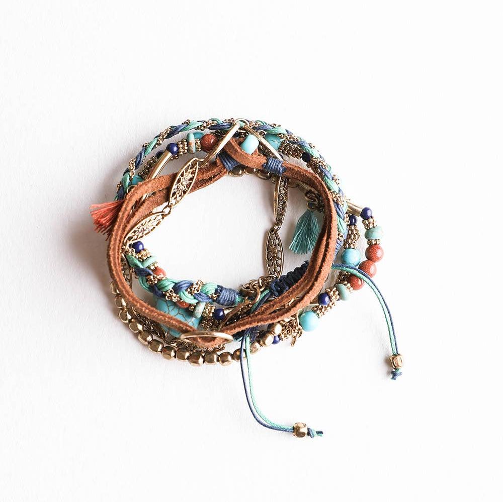 Mixed Beads & Turquoise Layered Suede Bracelet DAME BOHEME