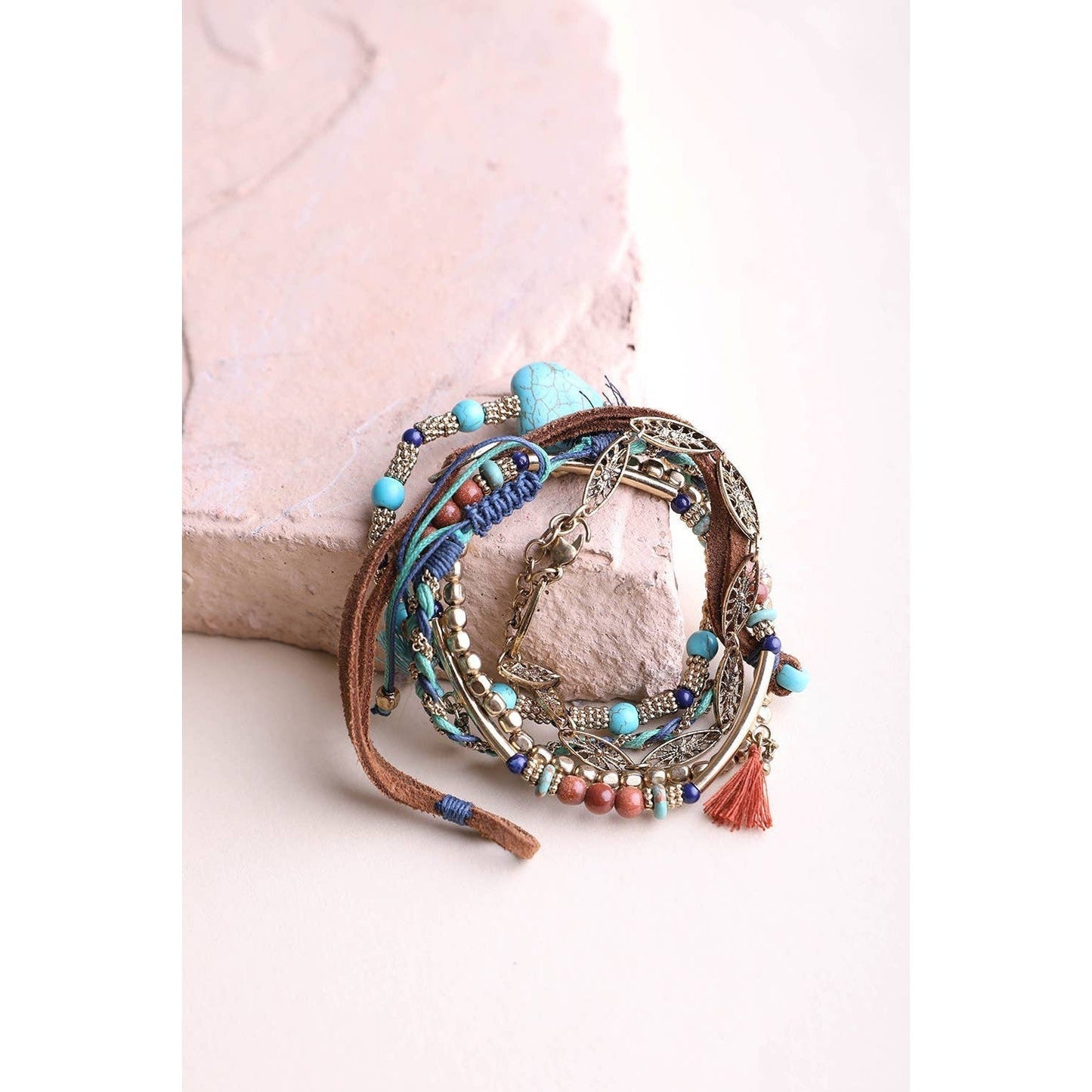 Mixed Beads & Turquoise Layered Suede Bracelet DAME BOHEME