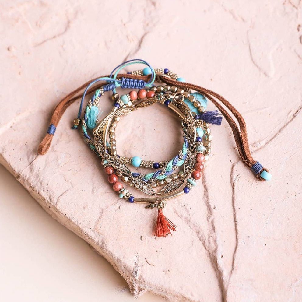Mixed Beads & Turquoise Layered Suede Bracelet DAME BOHEME