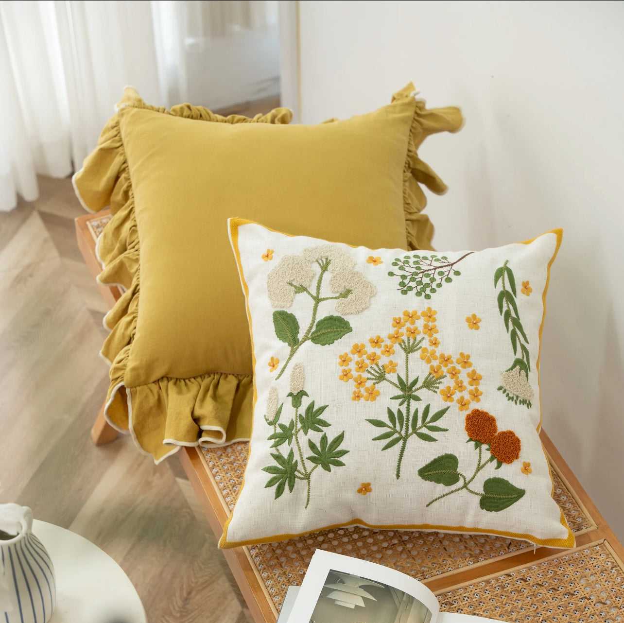 Wildflower Embroidered Pillow Cover DAME BOHEME