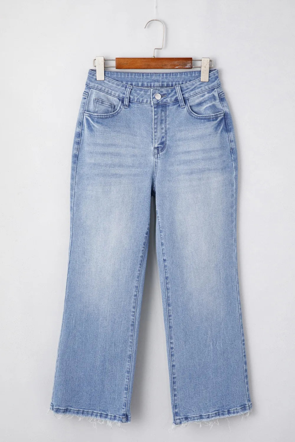 Mineral Wash Raw Hem High Waist Flared Jeans DAME BOHEME