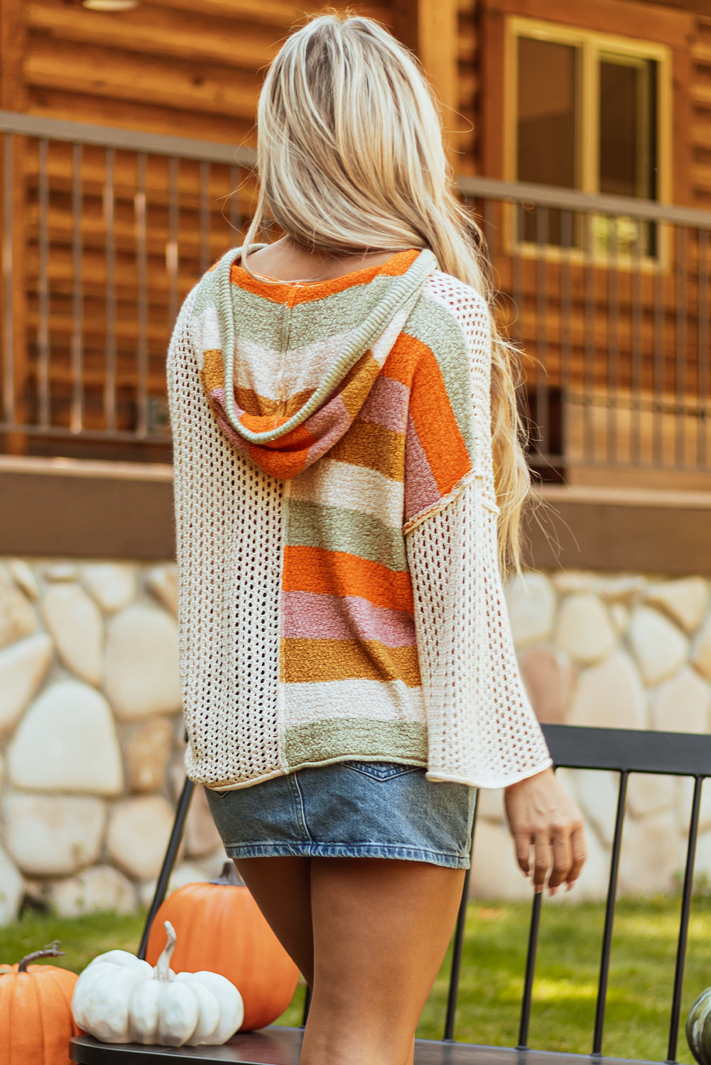 Harper Oversized Colorblock V Neck Hooded Sweater DAME BOHEME