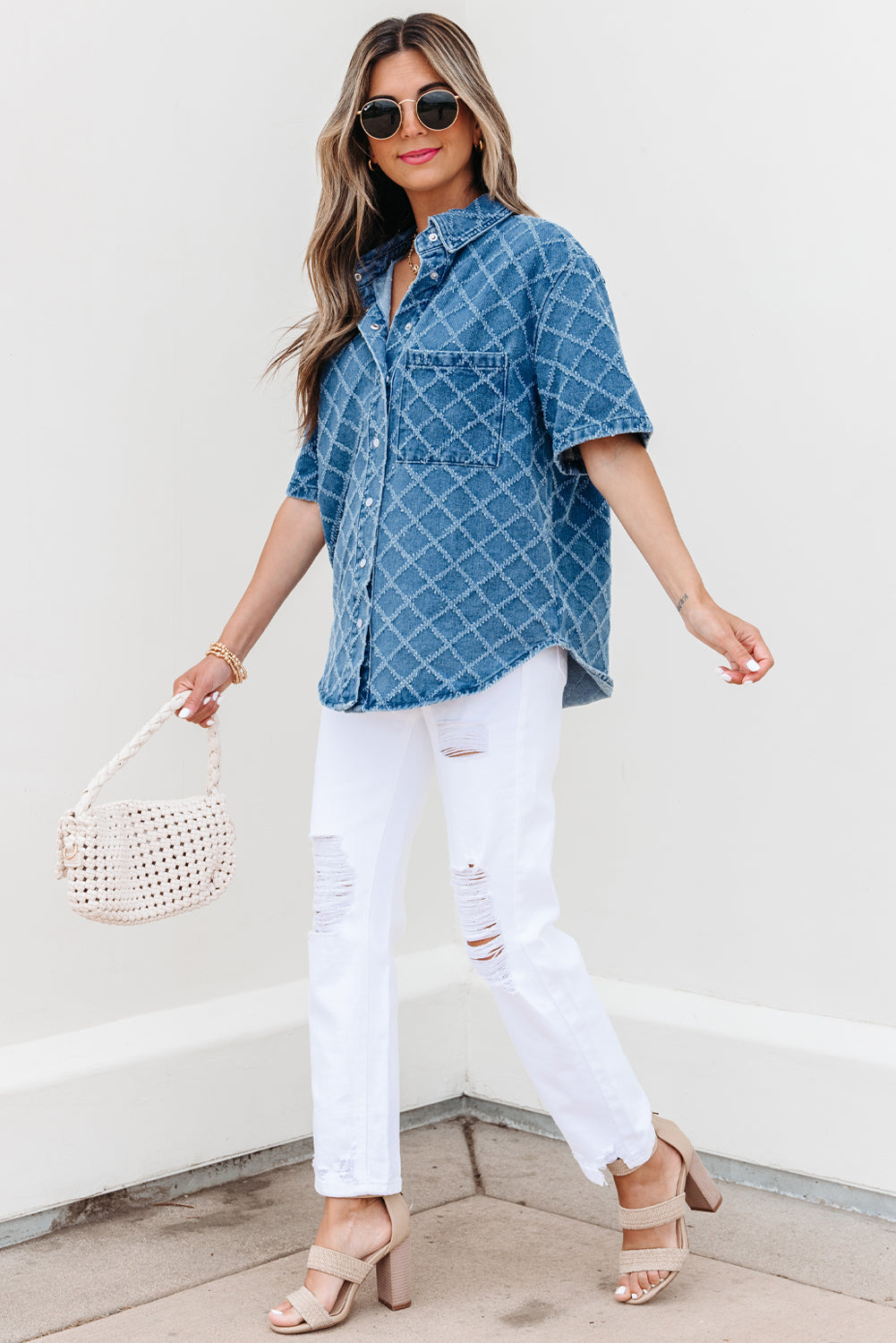 Violette Checkered Textured Short Sleeve DAME BOHEME