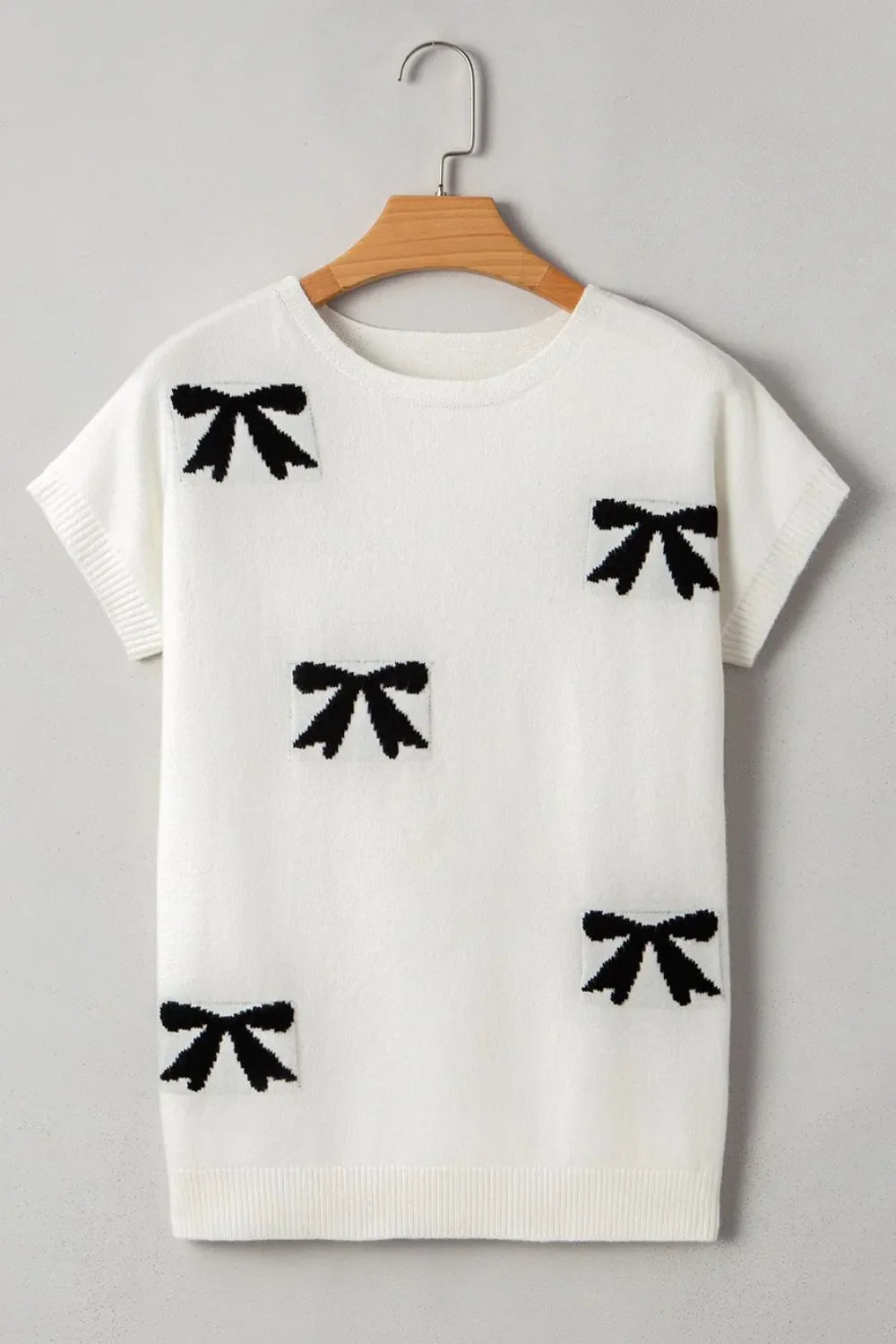 Bow Pattern Knit Short Sleeve Sweater DAME BOHEME