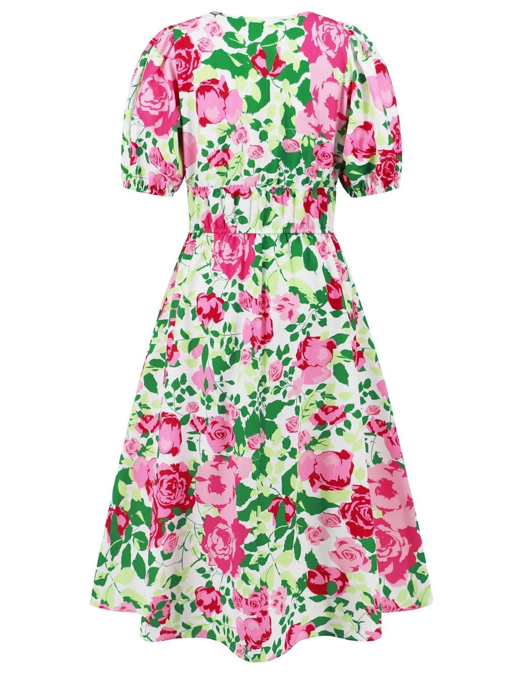 Ruched Roses Surplice Short Sleeve Dress Trendsi