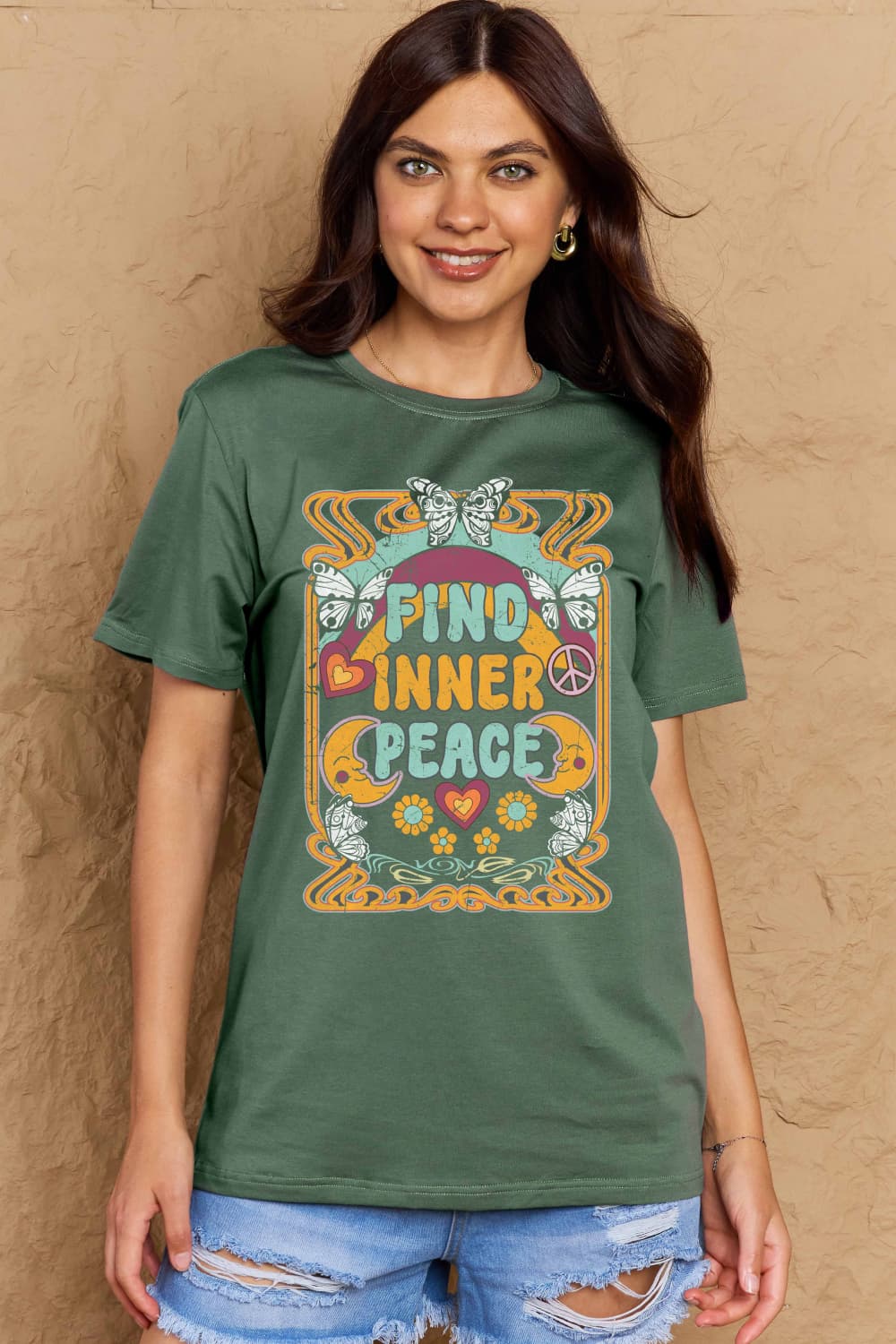 Simply Love Full Size FIND INNER PEACE Graphic Cotton T-Shirt DAME BOHEME