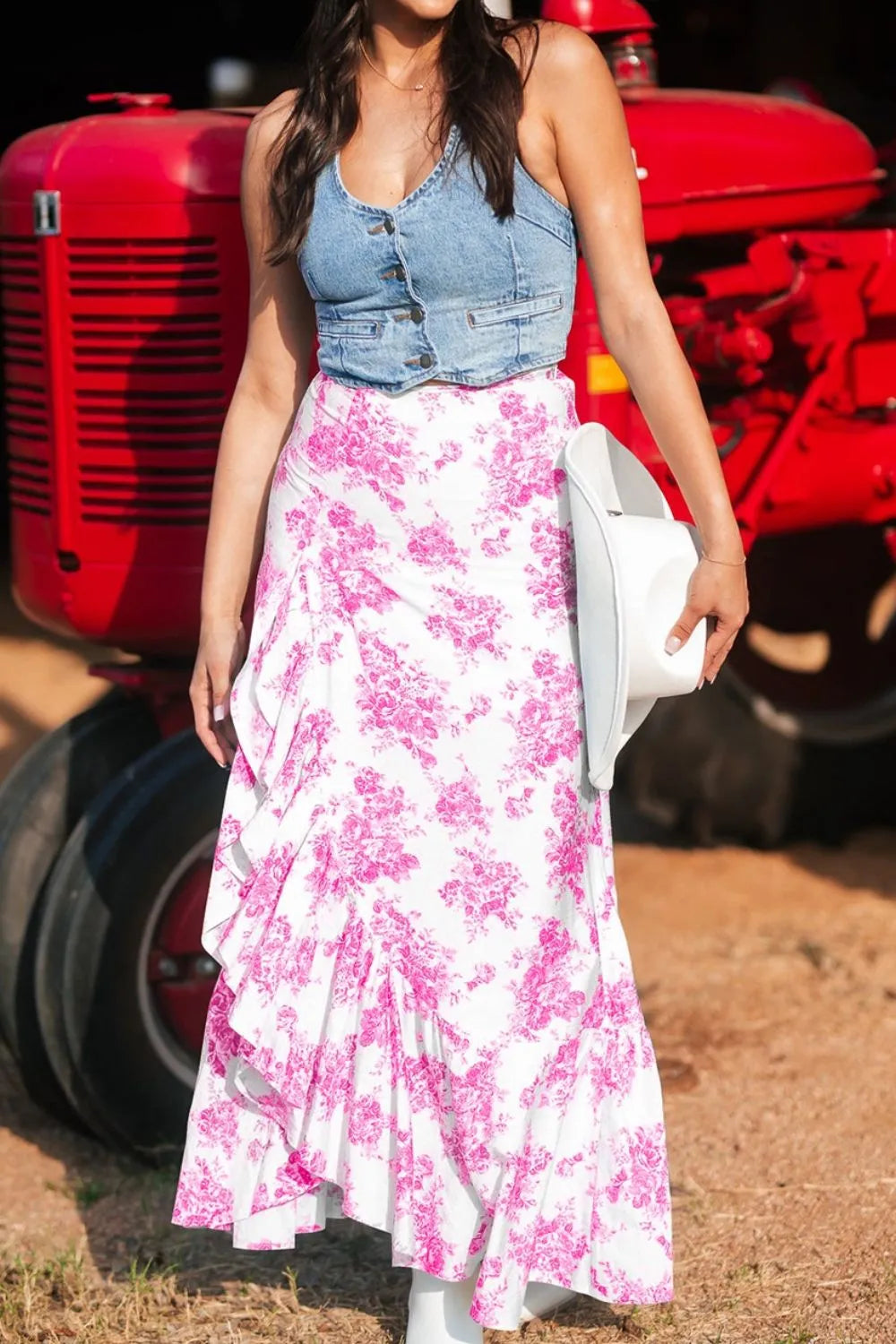 Boho Floral High Waist Ruffle Split Maxi Skirt Simply Love