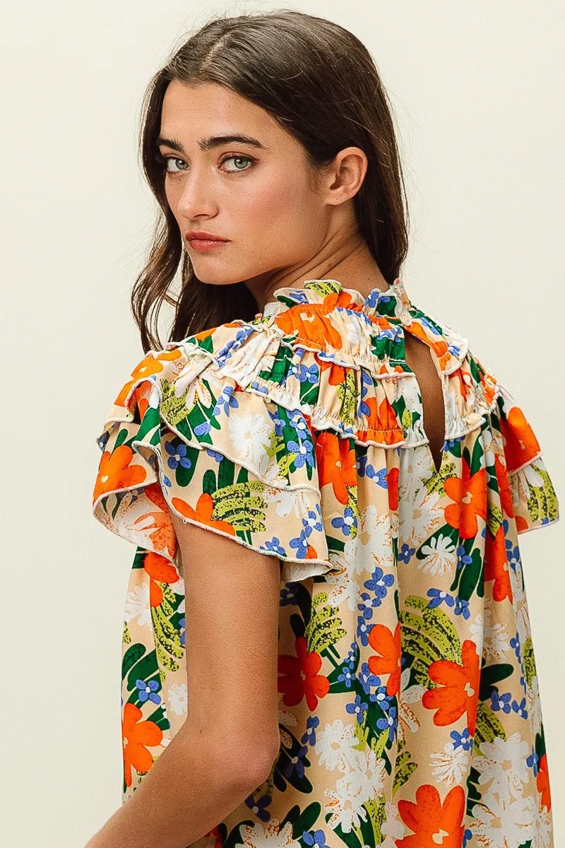 BiBi Multi Color Floral Print Woven Top Trendsi