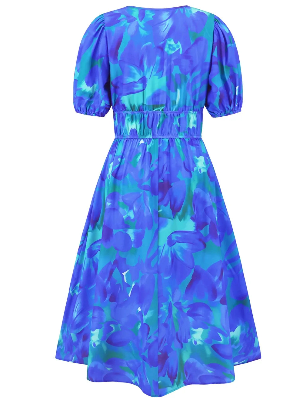 Ruched Roses Surplice Short Sleeve Dress Trendsi