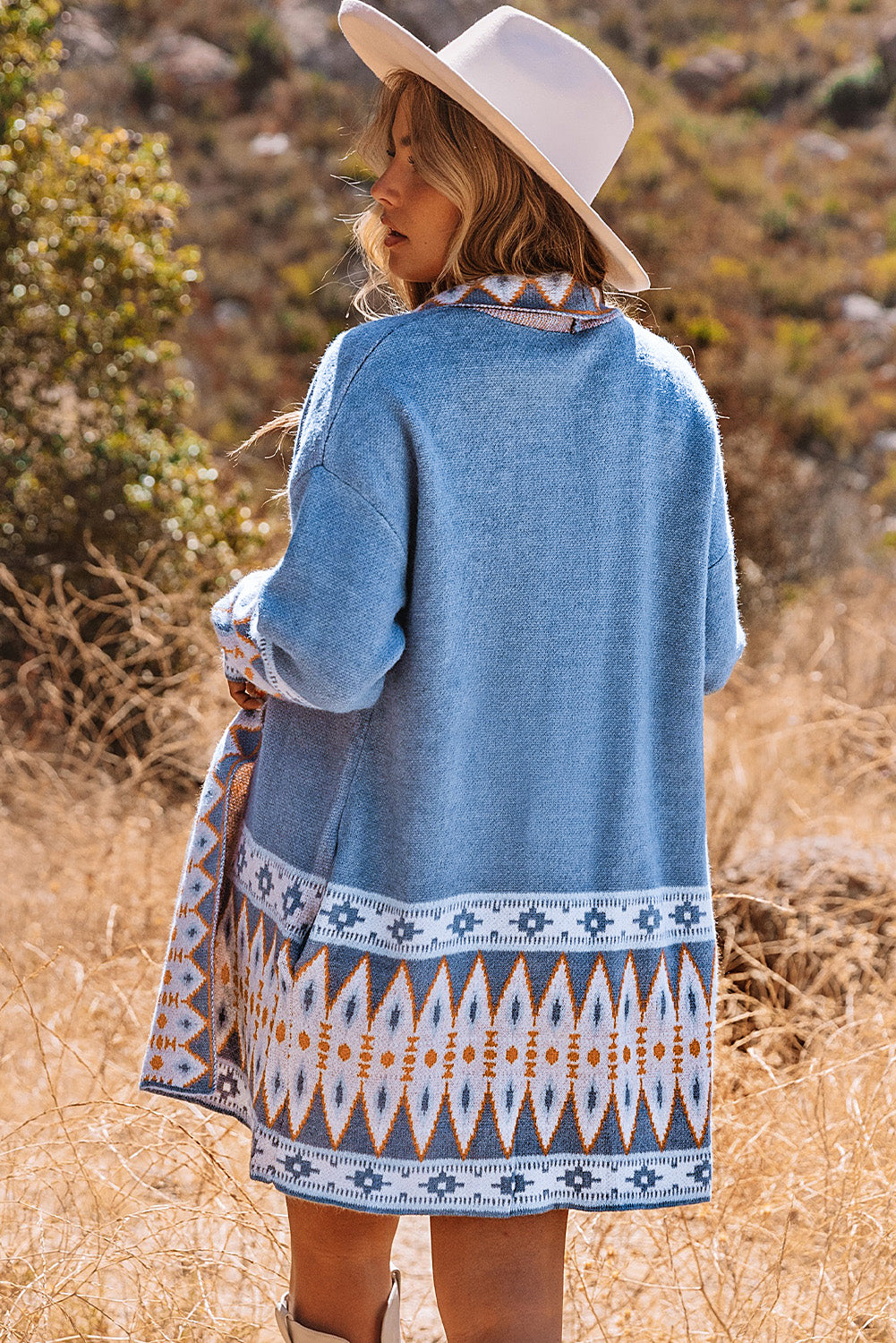 Ariah Aztec Print Open Front Knitted Cardigan DAME BOHEME
