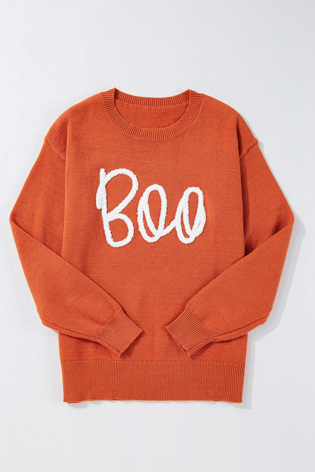 Boo Knitted Pattern Ribbed Edge Sweater DAME BOHEME