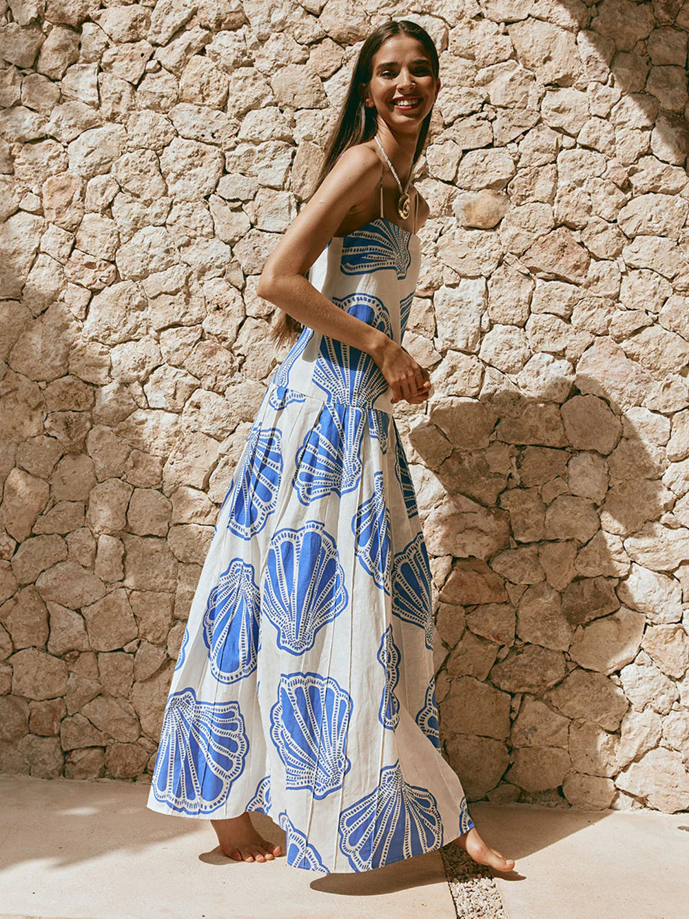 Seashell Print Maxi Cami Dress Plus Size Trendsi