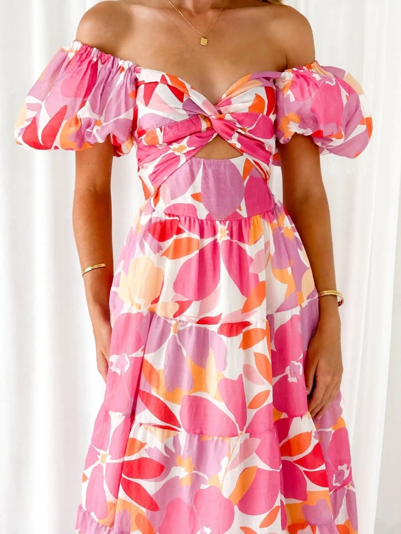 Off-Shoulder Floral Tiered Dress with Ruffle Details Trendsi