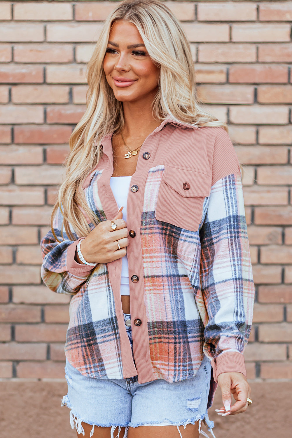 Nancy Plaid Corduroy Patchwork Shacket DAME BOHEME