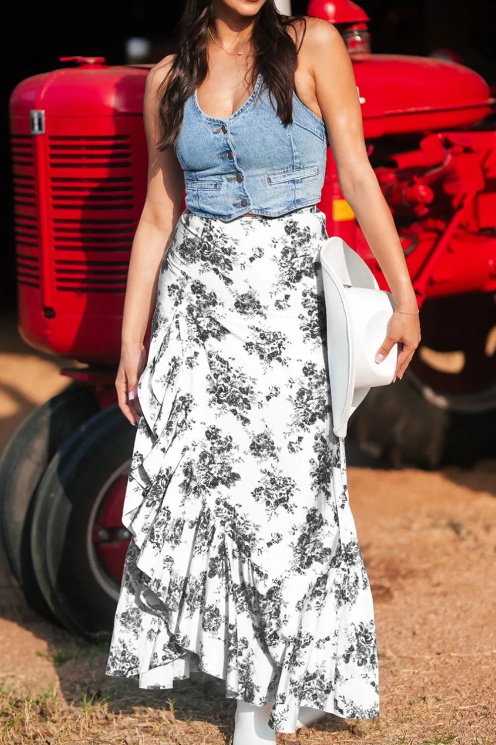 Boho Floral High Waist Ruffle Split Maxi Skirt Simply Love