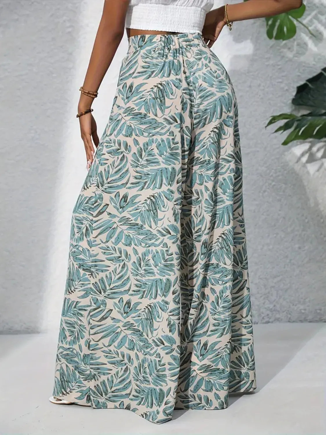 Tropical Print High Waist Wide Leg Pants Trendsi