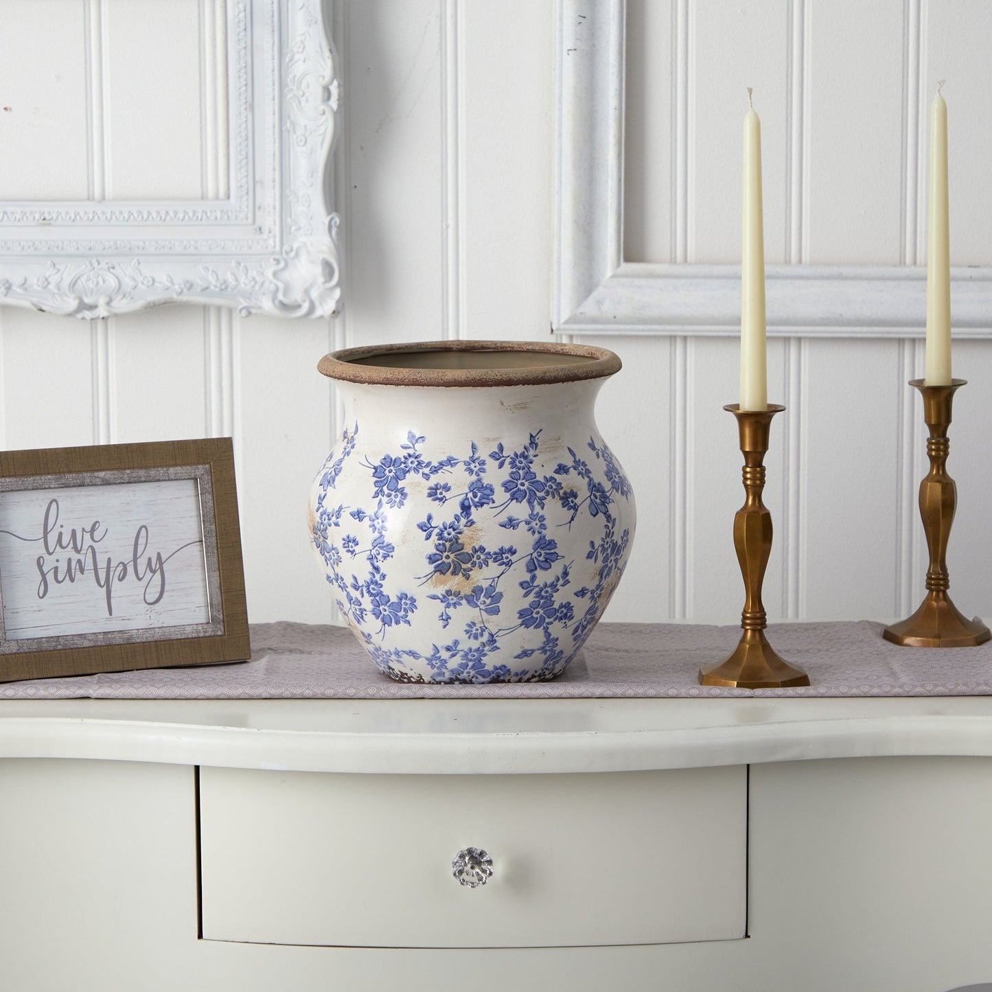 10.5” Tuscan Ceramic Blue Scroll Urn Vase DAME BOHEME