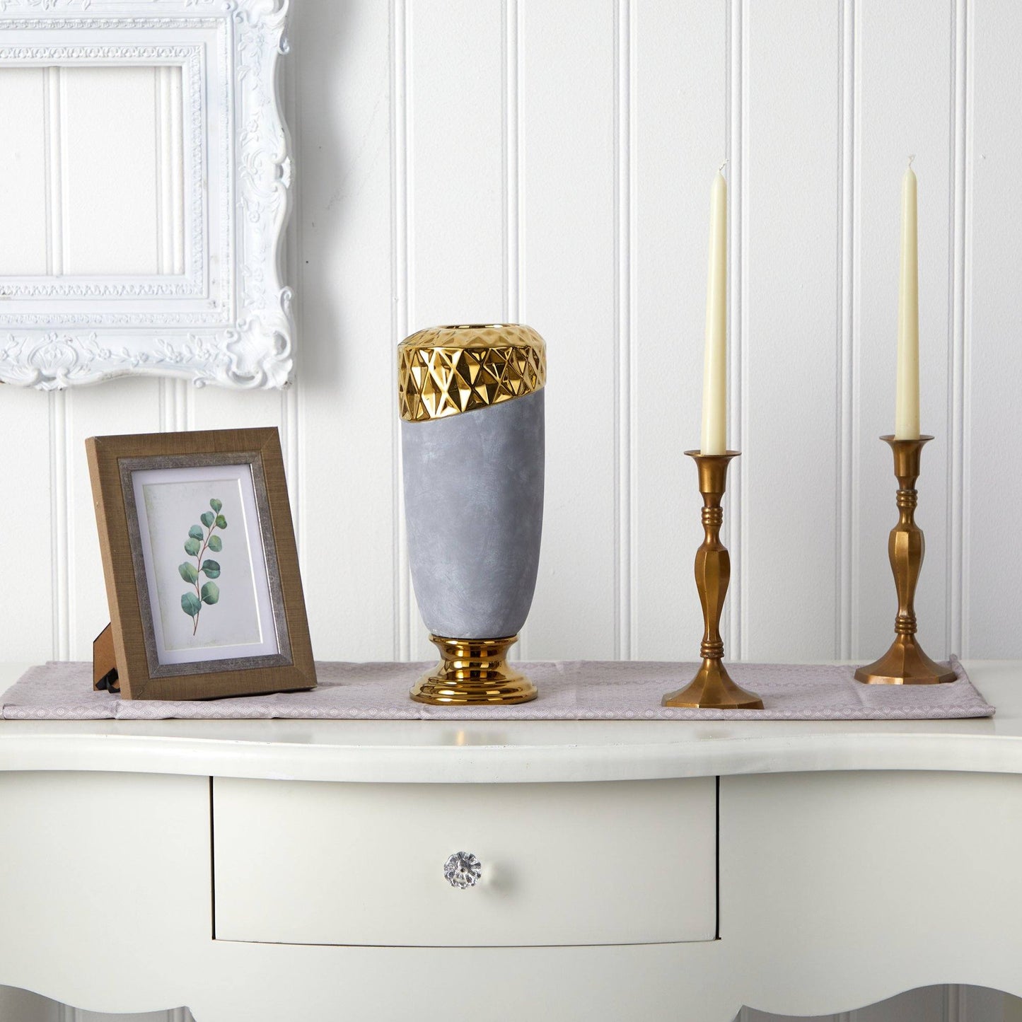 11.5” Regal Stone Vase with Gold Accents DAME BOHEME