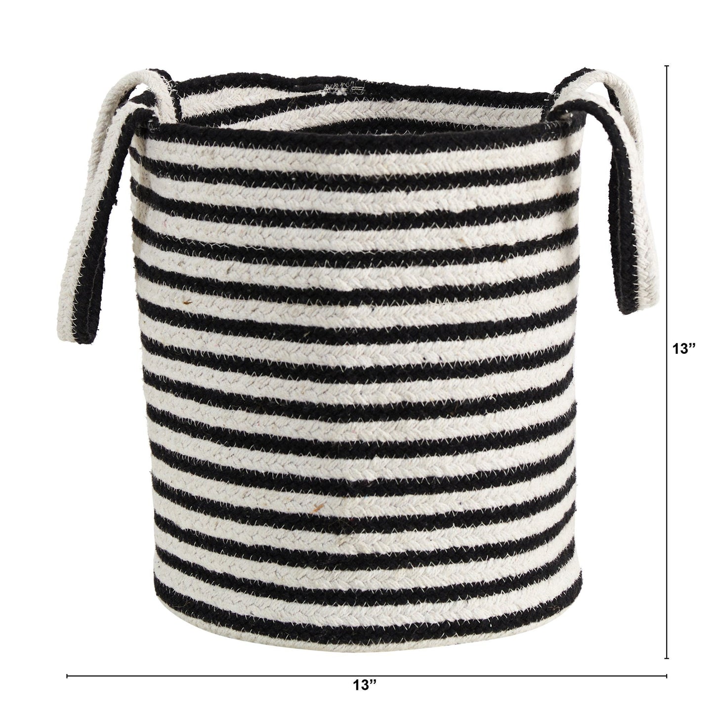 13” Boho Chic Basket Natural Cotton, Handwoven Black and White Stripe with Handles DAME BOHEME
