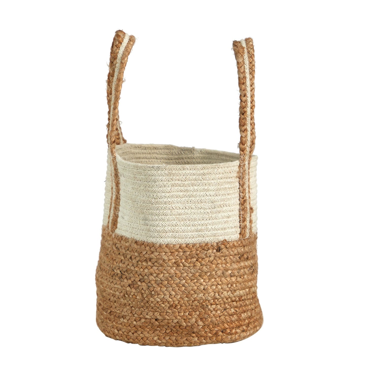 14” Boho Chic Basket Natural Cotton and Jute with Handles DAME BOHEME