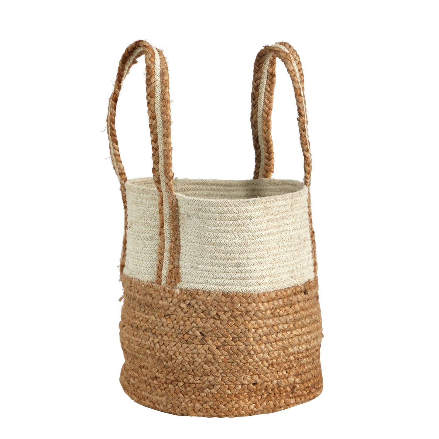 14” Boho Chic Basket Natural Cotton and Jute with Handles DAME BOHEME