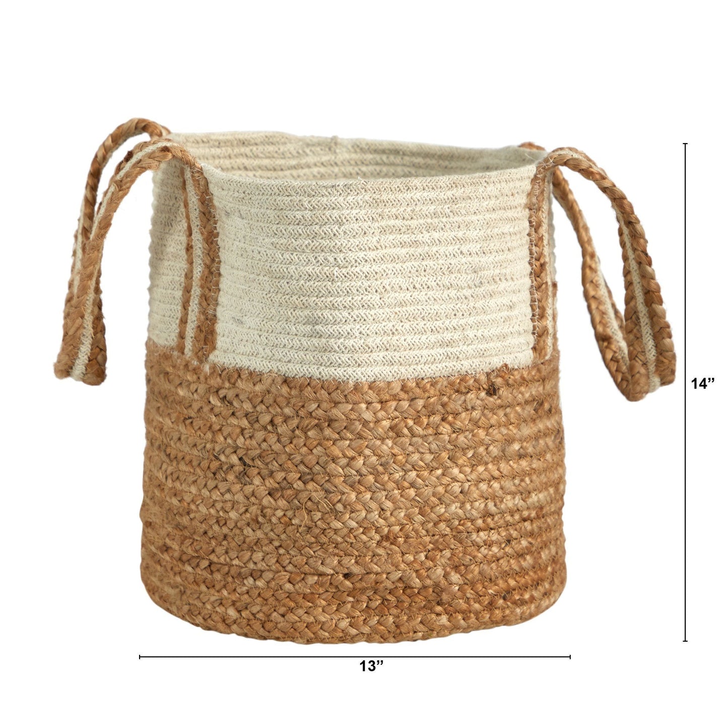 14” Boho Chic Basket Natural Cotton and Jute with Handles DAME BOHEME