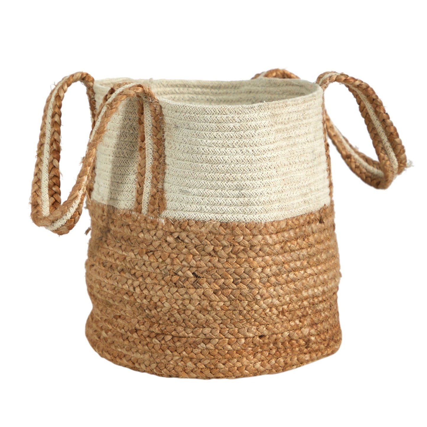 14” Boho Chic Basket Natural Cotton and Jute with Handles DAME BOHEME