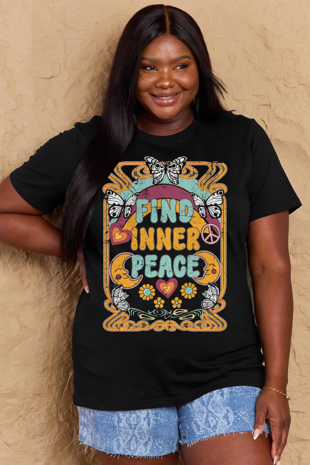 Simply Love Full Size FIND INNER PEACE Graphic Cotton T-Shirt DAME BOHEME