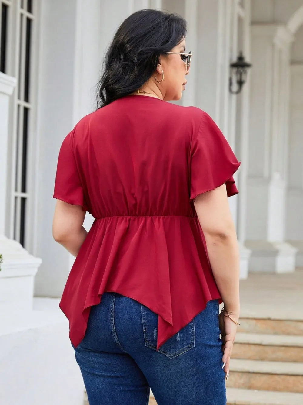 Plus Size Frill Surplice Flutter Sleeve Blouse Trendsi