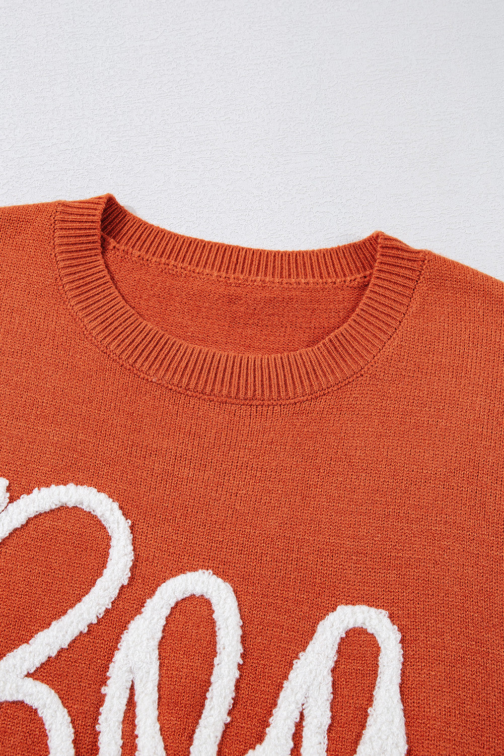 Boo Knitted Pattern Ribbed Edge Sweater DAME BOHEME