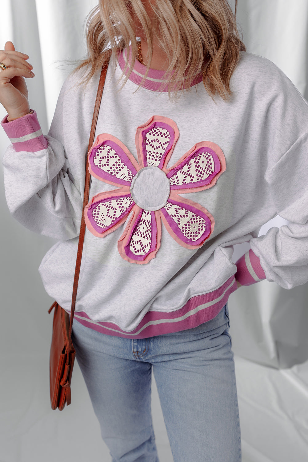Caroline Flower Crew Neck Sweatshirt DAME BOHEME