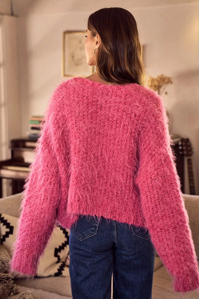 SO ME Soft Touch Hairy Loose Fit Cozy Sweater Cardigan DAME BOHEME