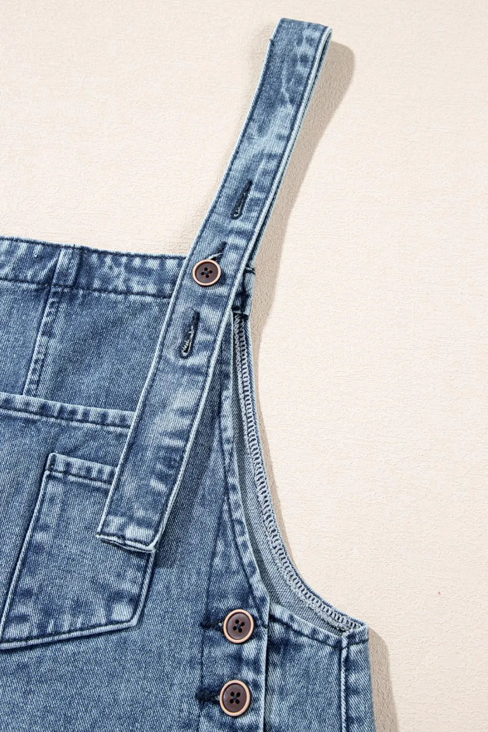 Distressed Bib Pocket Wide Leg Denim Overalls DAME BOHEME