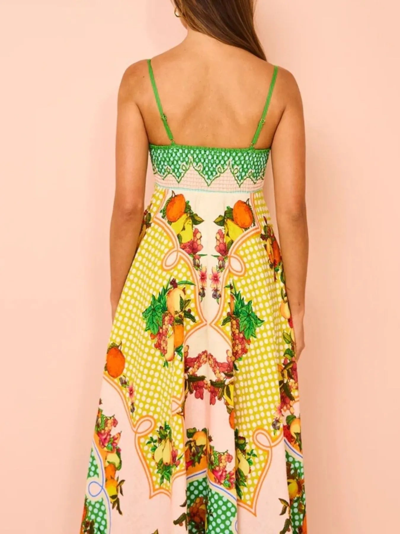 Fruit Print Square Neck Maxi Cami Dress Plus Size Trendsi