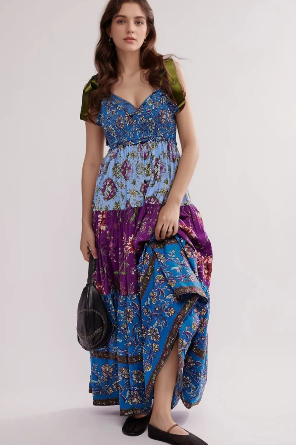 Floral Tiered Maxi Dress with Mixed Print Design Trendsi
