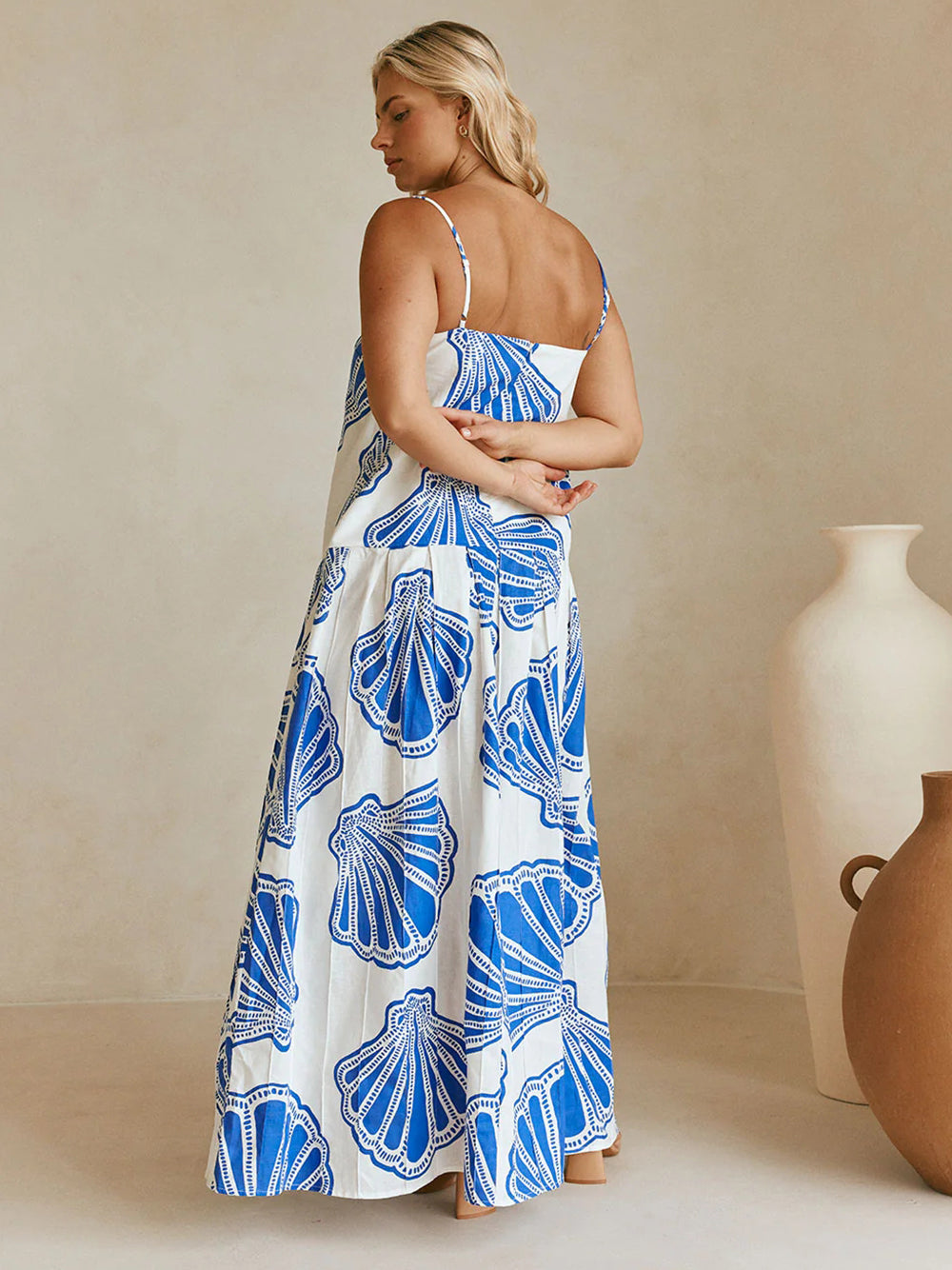 Seashell Print Maxi Cami Dress Plus Size Trendsi