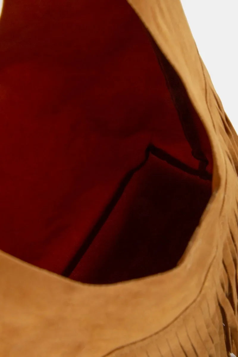 Fame Layered Fringe Detail Suede Hobo Bag DAME BOHEME