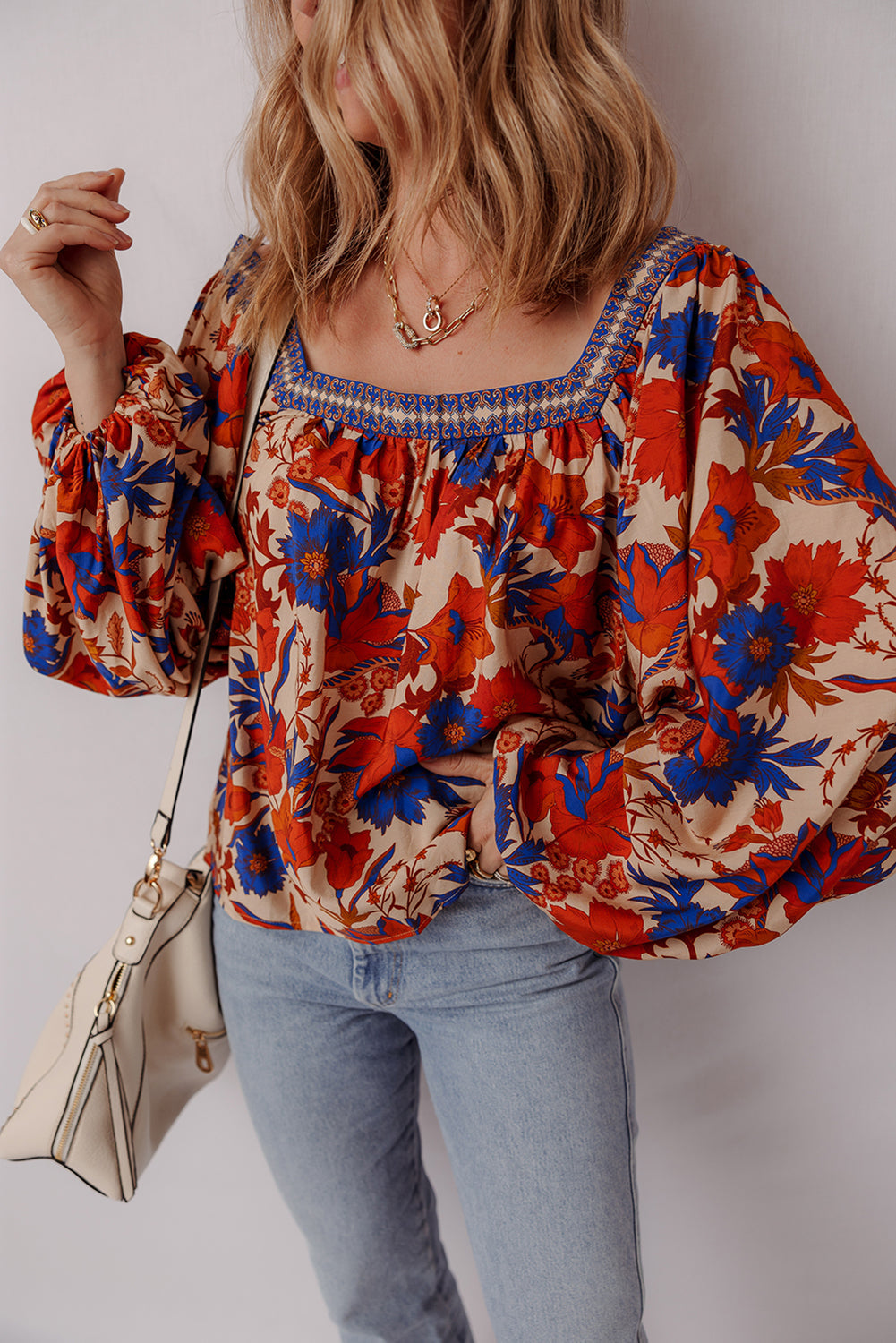 Adeline Floral Print Square Neck Backless Loose Fit Blouse DAME BOHEME