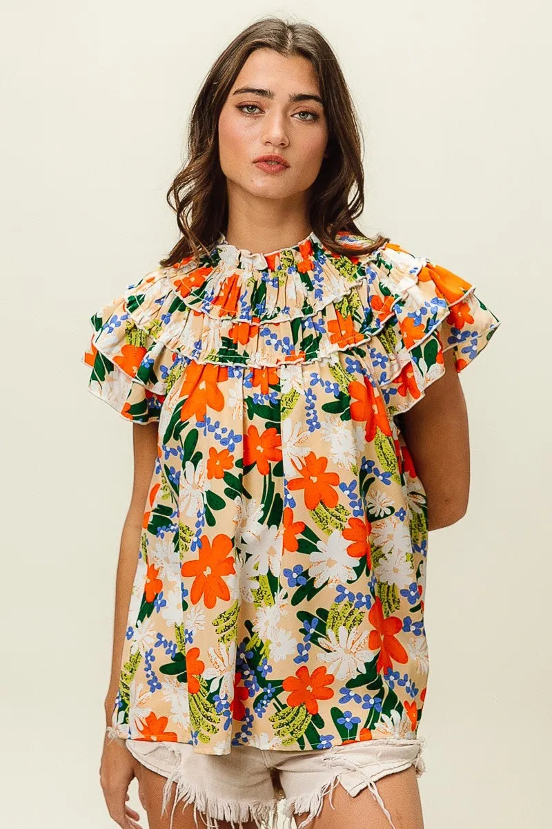 BiBi Multi Color Floral Print Woven Top Trendsi