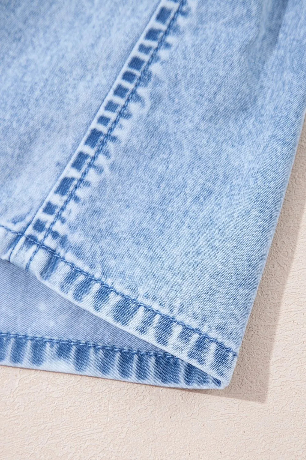 Bow Detail Spaghetti Straps Ruffle Hem Denim Dress Simply Love
